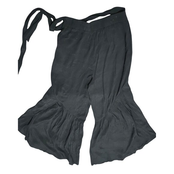 Halara Crinkle Textured Wide Flowy Leg Tie Waist Palazzo Pants Sz Medium Black Z - Picture 8 of 10